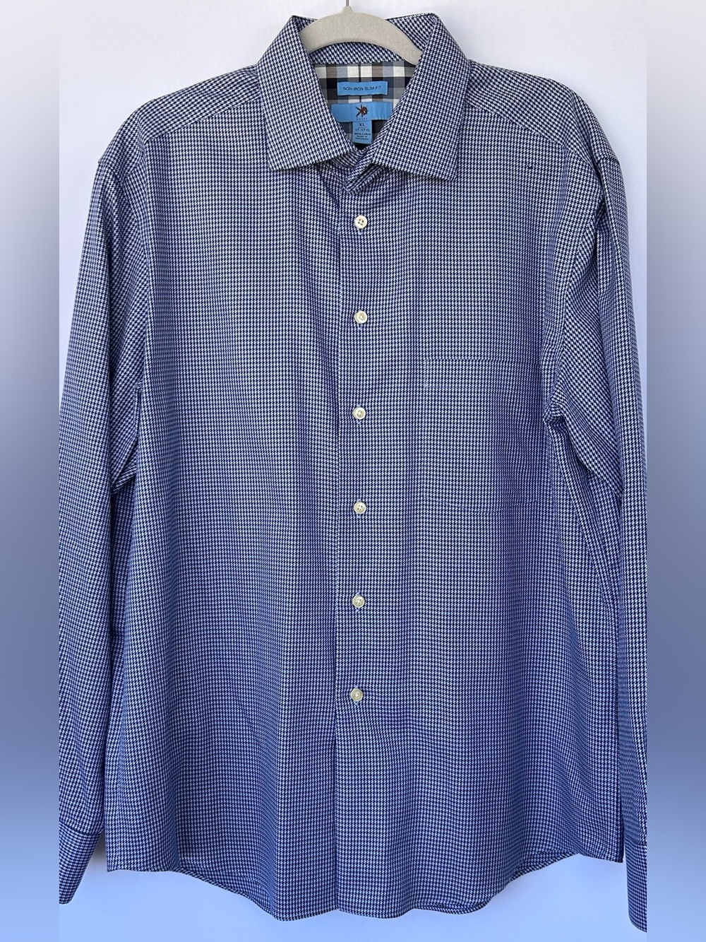 Egara Men’s Houndstooth Micro Print Button Up Shirt Slim Fit Non-Iron Size XL